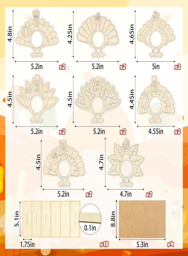 Moon Boat 16Pcs Thanksgiving Crafts Wooden Turkey Picture Frame DIY Painting Arts Kit Fall Party Favors Classroom Activities Table Decorations - Image 3